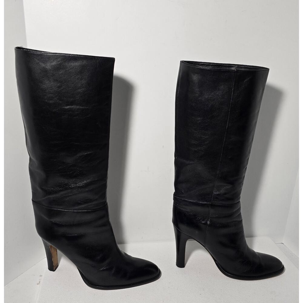 WOMANS BCBGMaxAzria Tall Black All Leather Boots Size US 9.5 B 4" Heel - Picture 5 of 11